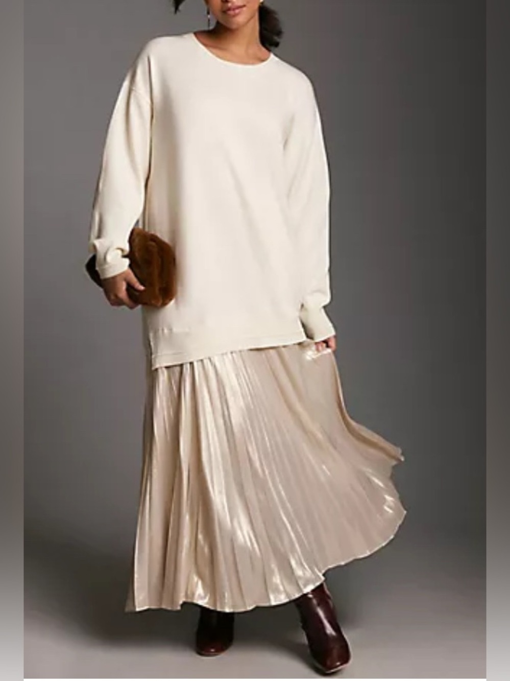 Anthropologie Long Sleeve Pleated Twofer Sweater Midi Dress Size XS